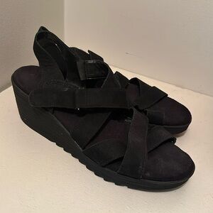 Black Strappy Wedge Sandals